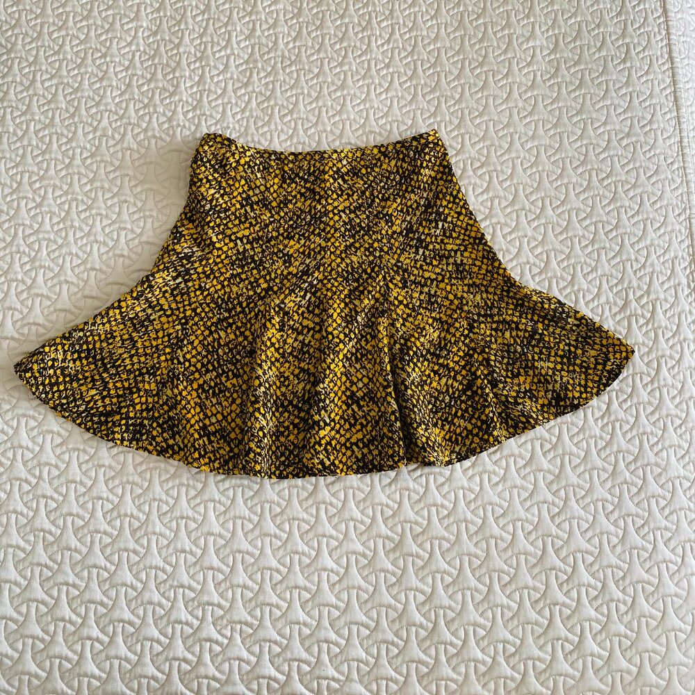 Michael Kors Taxi Yellow Python Print Flared Mini Skirt